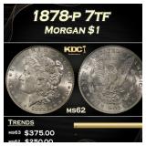 1878-p 7tf Morgan Dollar $1 Grades ms62