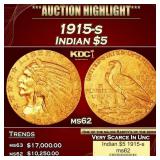 1915-s Gold Indian Half Eagle $5 ms62 USCG