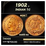 1902 Indian Cent . 1c Grades ms65 rd