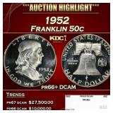 1952 Proof Franklin Half Dollar 50c pr66+ DCAM SEG