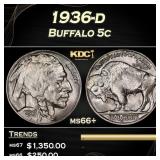 1936-d Buffalo Nickel 5c Grades ms66+