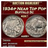 1934-p Buffalo Nickel Near Top Pop 5c ms66+ SEGS