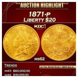 1871-p Gold Liberty Double Eagle $20 ms62 USCG