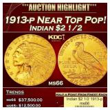 1913-p Gold Indian Quarter Eagle Near Top Pop! $2