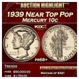 1939 Proof Mercury Dime Near Top Pop 10c pr68+ SEG