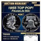 1955 Proof Franklin Half Dollar TOP POP! 50c pr69