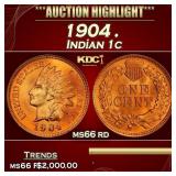 1904 Indian Cent . 1c ms66 rd SEGS
