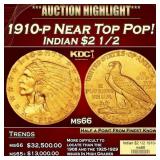 1910-p Gold Indian Quarter Eagle Near Top Pop! $2