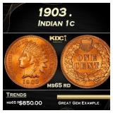 1903 Indian Cent . 1c Grades ms65 rd