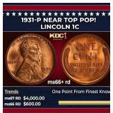 1931-p Lincoln Cent Near Top Pop! 1c ms66+ rd SEGS