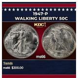 1947-p Walking Liberty Half Dollar 50c Grades ms66