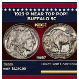 1923-p Buffalo Nickel Near Top Pop! 5c ms67 SEGS