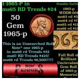 BU Shotgun Lincoln 1c roll, 1965-p 50 pcs Bank Wra