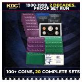 1980-1999 2 Decades Proof Set Run - 100+ Coins, 20