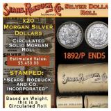 20 SEARS Morgan Silver Dollar $1 Roll CIRC 1892/'P