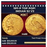 1911-p Gold Indian Quarter Eagle TOP POP! $2 1/2 m