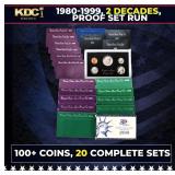 1980-1999 2 Decades Proof Set Run - 100+ Coins, 20