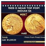 1909-d Gold Indian Half Eagle Near Top Pop! $5 ms6