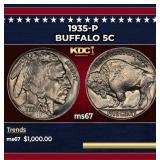 1935-p Buffalo Nickel 5c ms67 SEGS