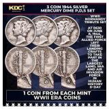 3 Coin 1944 Silver Mercury Dime P,D,S WWII Tribute