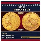 1913-p Gold Indian Quarter Eagle $2 1/2 ms64+ SEGS