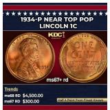 1934-p Lincoln Cent Near Top Pop 1c ms67+ rd SEGS
