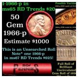 BU Shotgun Lincoln 1c roll, 1966-p 50 pcs Bank Wra