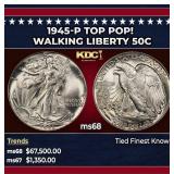 1945-p Walking Liberty Half Dollar TOP POP! 50c ms