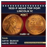 1920-p Lincoln Cent Near Top Pop! 1c ms66+ rd SEGS