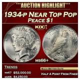 1934-p Peace Dollar Near Top Pop $1 ms66+ SEGS