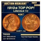 1910-s Lincoln Cent TOP POP! 1c ms67+ rd SEGS