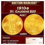 1910-s Gold St. Gaudens Double Eagle $20 ms66+ SEG