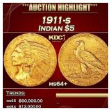 1911-s Gold Indian Half Eagle $5 ms64+ SEGS
