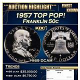 1957 Proof Franklin Half Dollar TOP POP! 50c pr69