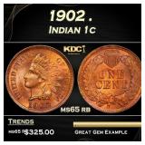 1902 Indian Cent . 1c Grades ms65 rb