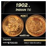1902 Indian Cent . 1c Grades ms65 rd