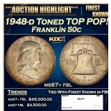 1948-d Franklin Half Dollar Toned TOP POP! 50c ms6