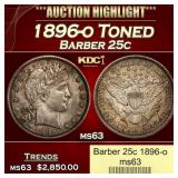 1896-o Barber Quarter Toned 25c ms63 USCG