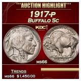 1917-p Buffalo Nickel 5c ms66 SEGS