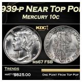 1939-p Mercury Dime Near Top Pop 10c ms67 FSB SEGS