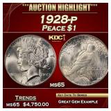 1928-p Peace Dollar $1 ms65 SEGS