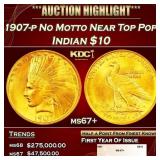 1907-p No Motto Gold Indian Eagle Near Top Pop! $1