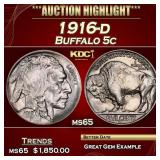 1916-d Buffalo Nickel 5c ms65 SEGS