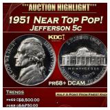 1951 Proof Jefferson Nickel Near Top Pop! 5c pr68+