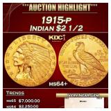 1915-p Gold Indian Quarter Eagle $2 1/2 ms64+ SEGS