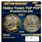 1948-d Washington Quarter Toned TOP POP! 25c ms68