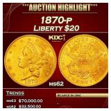 1870-p Gold Liberty Double Eagle $20 ms62 USCG