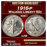 1916-p Walking Liberty Half Dollar 50c au58 SEGS