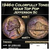 1946-d Jefferson Nickel Colorfully Toned Near Top