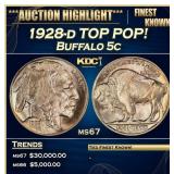 1928-d Buffalo Nickel TOP POP! 5c ms67 SEGS